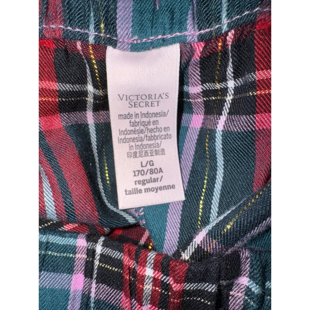 Victoria's  Secret Flannel Pajama 2 Pc Tartan Holiday Plaid Gold Cozy Warm Sz L
